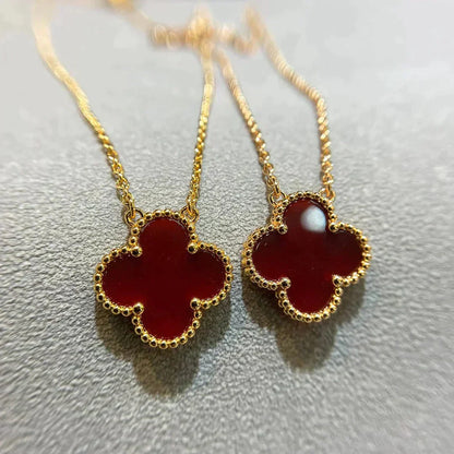 [Revel Jewelry]CLOVER 15MM CARNELIAN SINGLE FLOWER NECKLACE