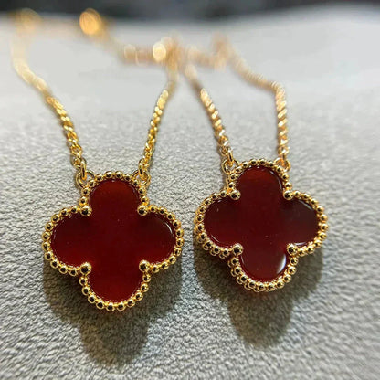 [Revel Jewelry]CLOVER 15MM CARNELIAN SINGLE FLOWER NECKLACE