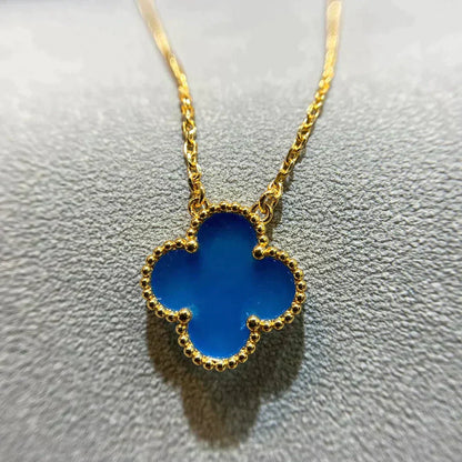 [Revel Jewelry]CLOVER 15MM BLUE AGATE NECKLACE