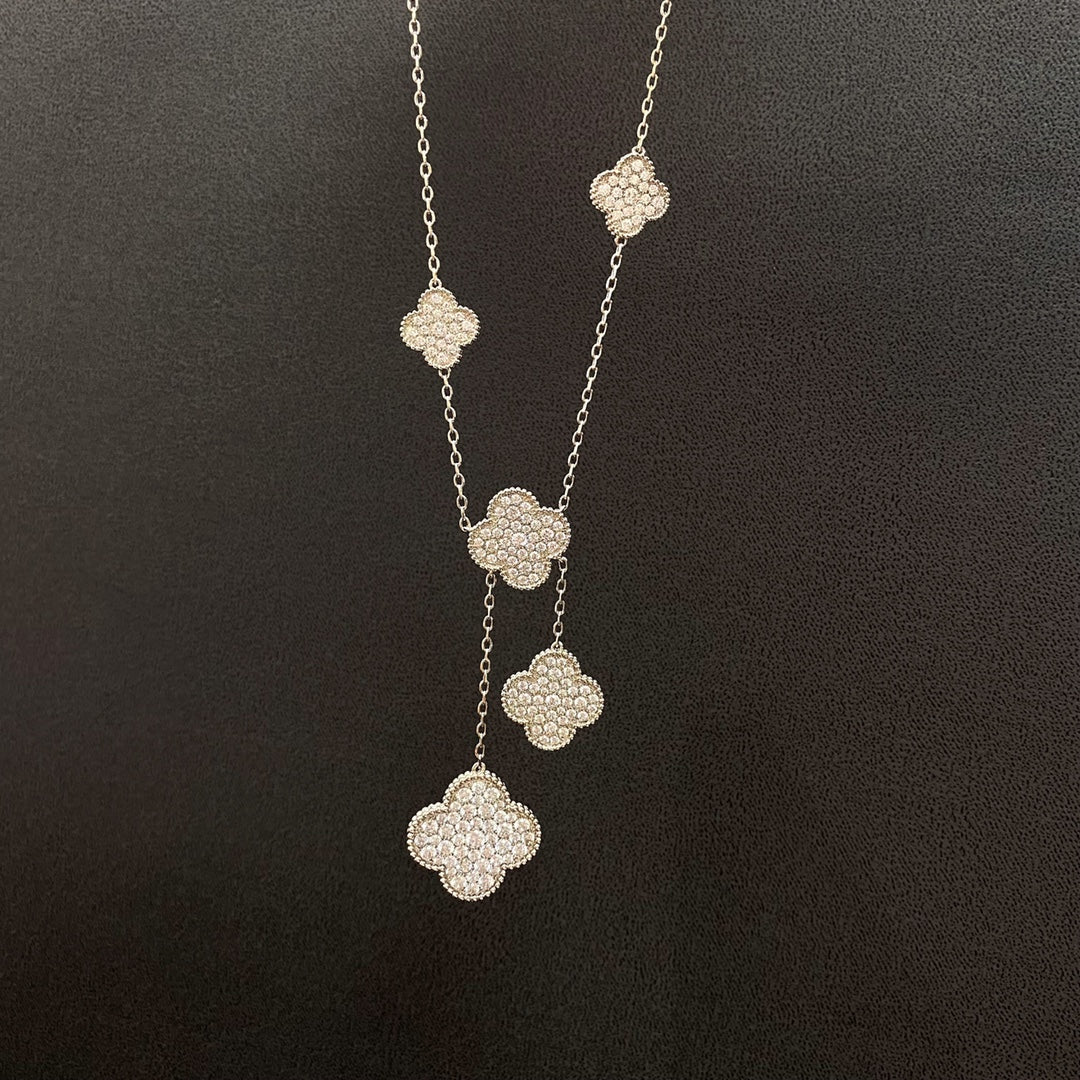 [Revel Jewelry]CLOVER 5 MOTIFS SILVER DIAMONDS NECKLACE