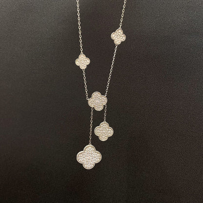 [Revel Jewelry]CLOVER 5 MOTIFS SILVER DIAMONDS NECKLACE
