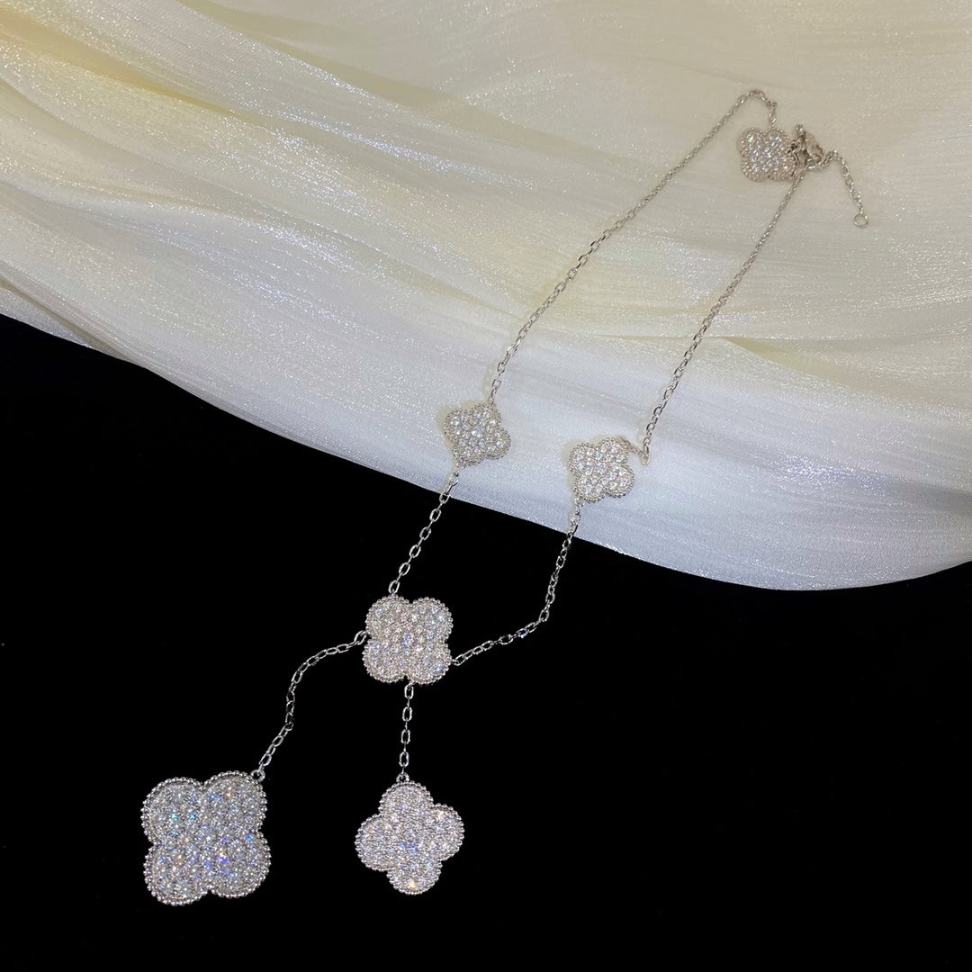 [Revel Jewelry]CLOVER 5 MOTIFS SILVER DIAMONDS NECKLACE