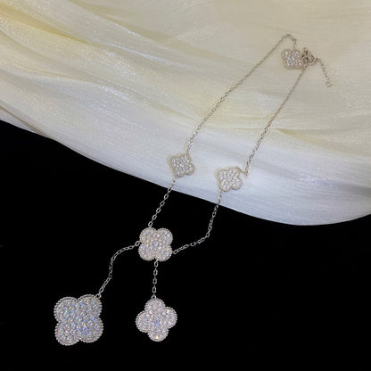[Revel Jewelry]CLOVER 5 MOTIFS SILVER DIAMONDS NECKLACE
