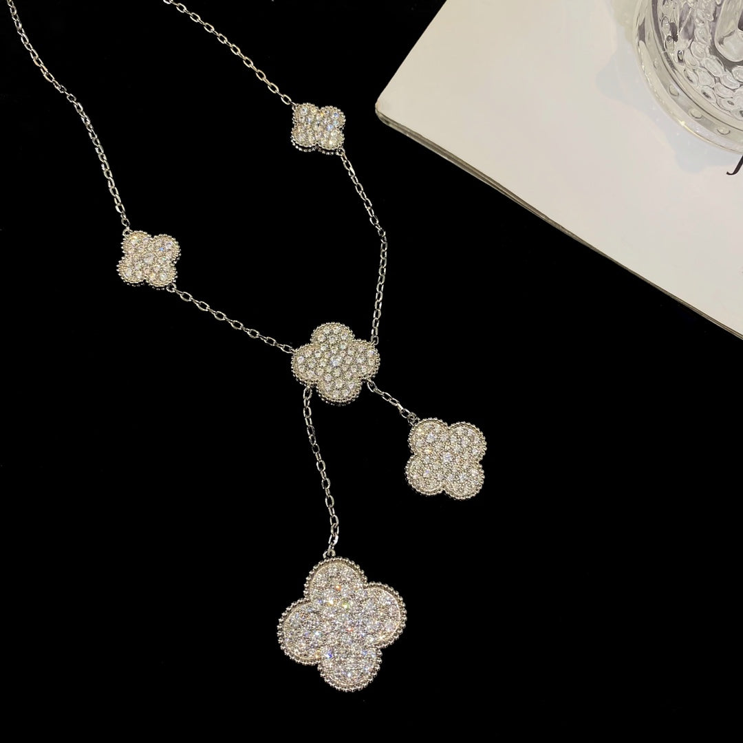 [Revel Jewelry]CLOVER 5 MOTIFS SILVER DIAMONDS NECKLACE