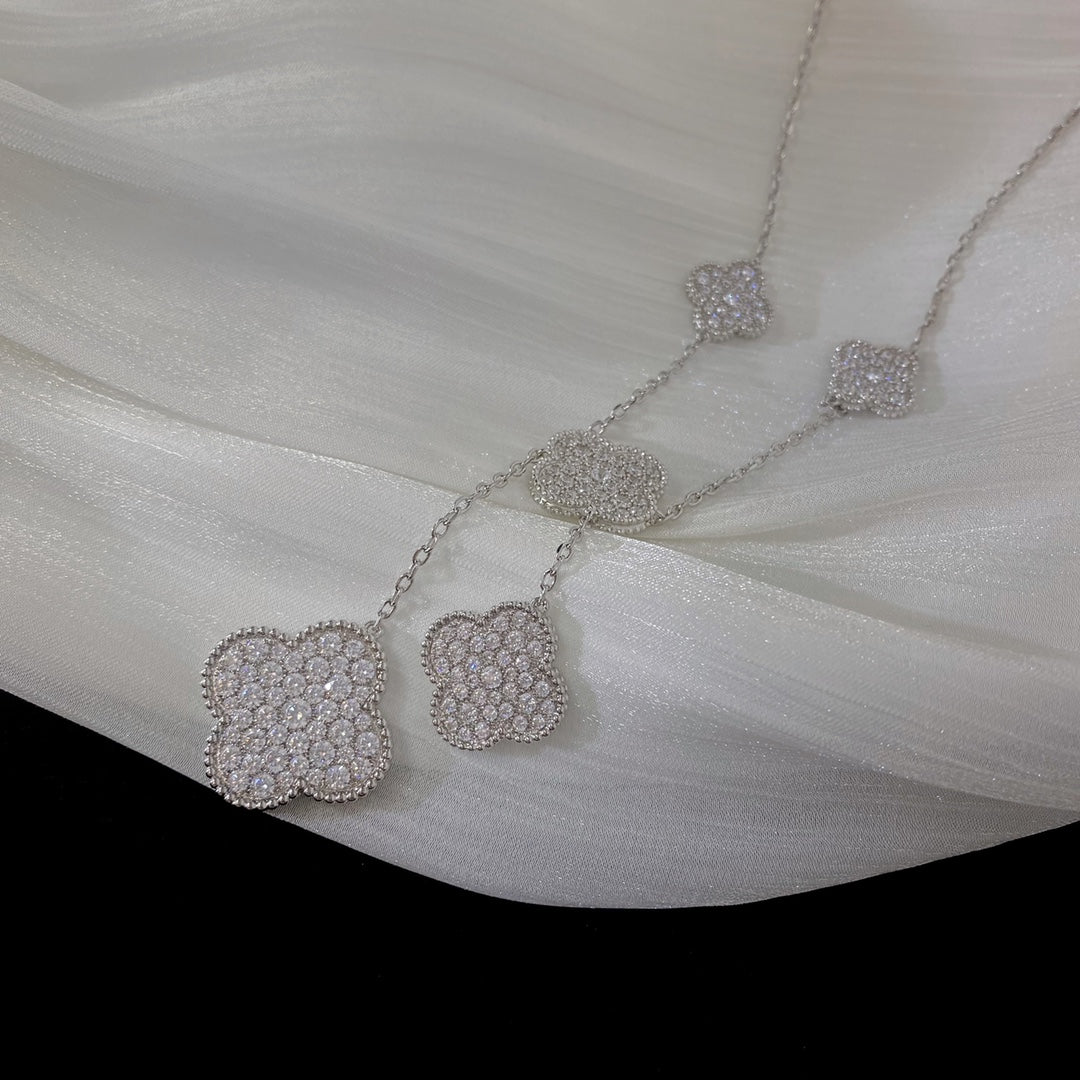 [Revel Jewelry]CLOVER 5 MOTIFS SILVER DIAMONDS NECKLACE