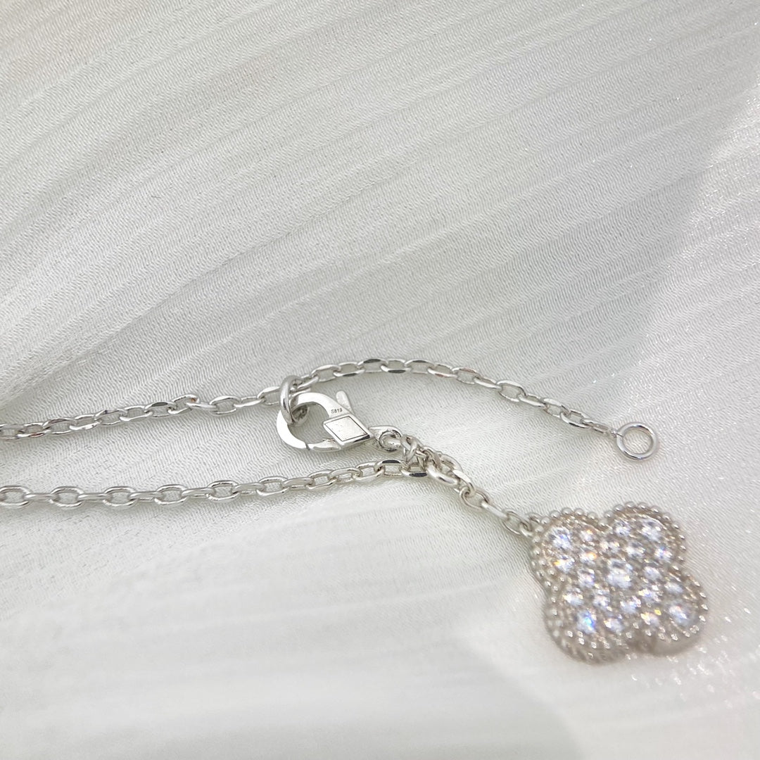 [Revel Jewelry]CLOVER 5 MOTIFS SILVER DIAMONDS NECKLACE
