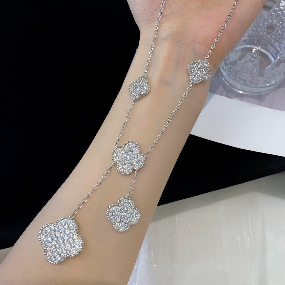 [Revel Jewelry]CLOVER 5 MOTIFS SILVER DIAMONDS NECKLACE