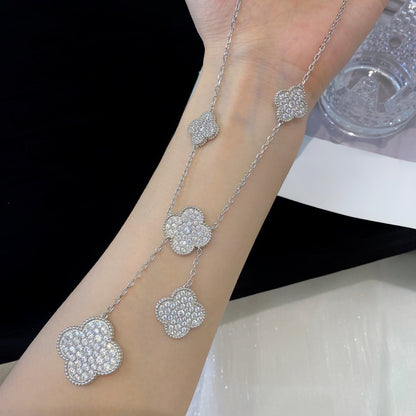 [Revel Jewelry]CLOVER 5 MOTIFS SILVER DIAMONDS NECKLACE