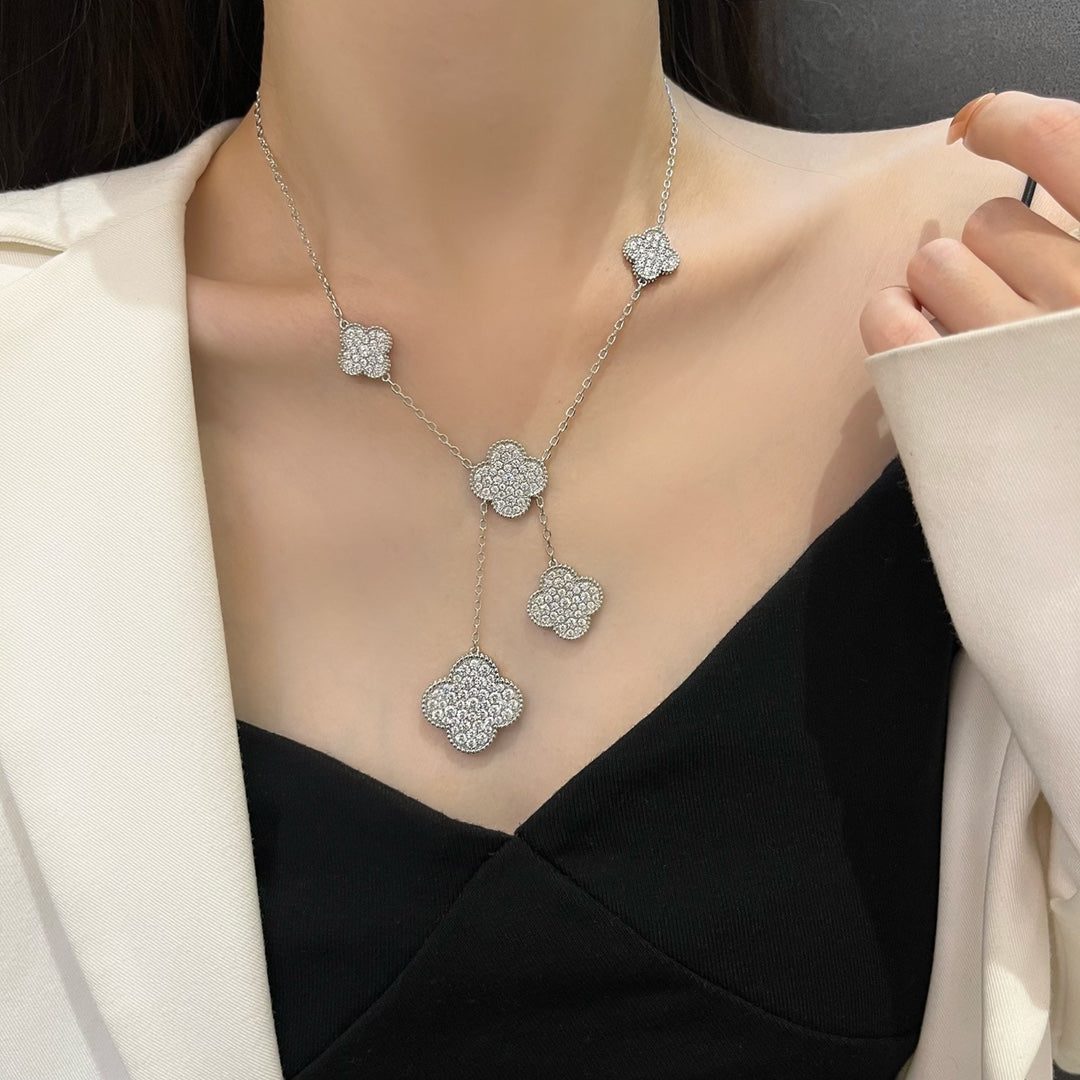 [Revel Jewelry]CLOVER 5 MOTIFS SILVER DIAMONDS NECKLACE