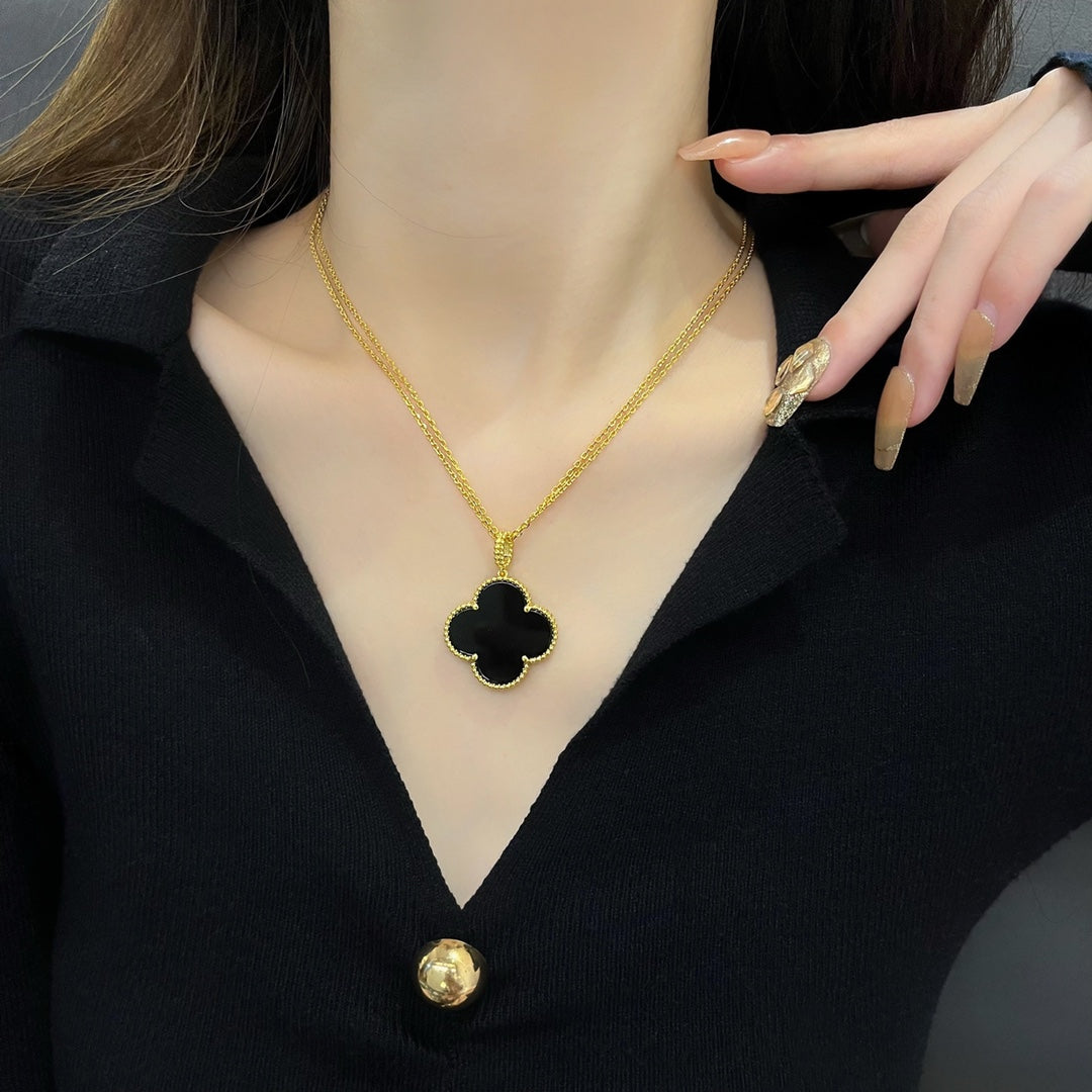 [Revel Jewelry]CLOVER 25MM NECKLACE GOLD ONYX