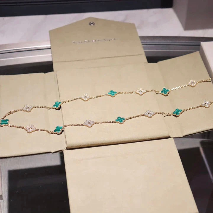 [Revel Jewelry]CLOVER 20 MOTIFS MALACHITE DIAMOND NECKLACE