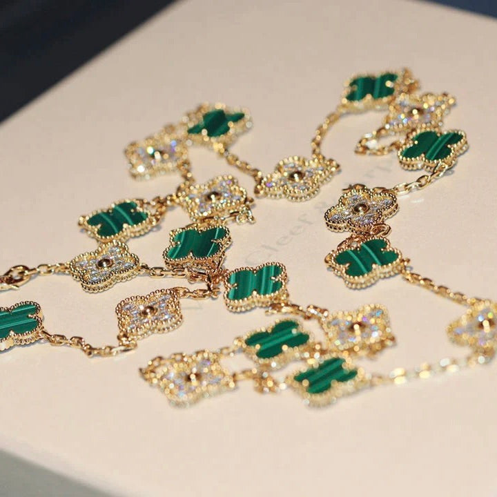 [Revel Jewelry]CLOVER 20 MOTIFS MALACHITE DIAMOND NECKLACE
