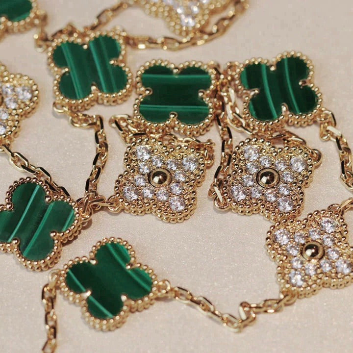 [Revel Jewelry]CLOVER 20 MOTIFS MALACHITE DIAMOND NECKLACE