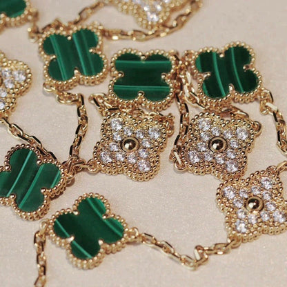 [Revel Jewelry]CLOVER 20 MOTIFS MALACHITE DIAMOND NECKLACE