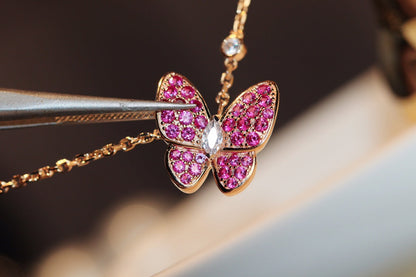 [Revel Jewelry]BUTTERFLY RED DIAMOND ROSE GOLD NECKLACE