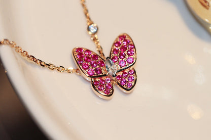 [Revel Jewelry]BUTTERFLY RED DIAMOND ROSE GOLD NECKLACE