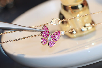 [Revel Jewelry]BUTTERFLY RED DIAMOND ROSE GOLD NECKLACE
