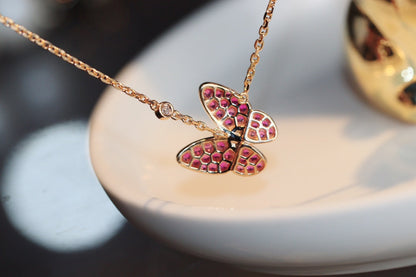 [Revel Jewelry]BUTTERFLY RED DIAMOND ROSE GOLD NECKLACE