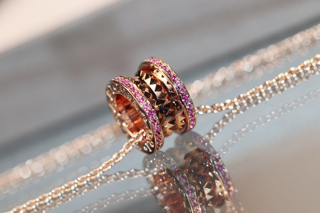 [Revel]ZERO 1 ROCK ROSÉGOLD ROSA DIAMANTEN HALSKETTE