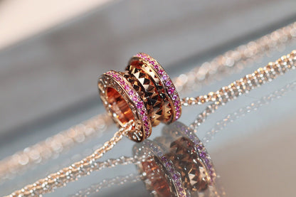 [Revel]ZERO 1 ROCK ROSÉGOLD ROSA DIAMANTEN HALSKETTE