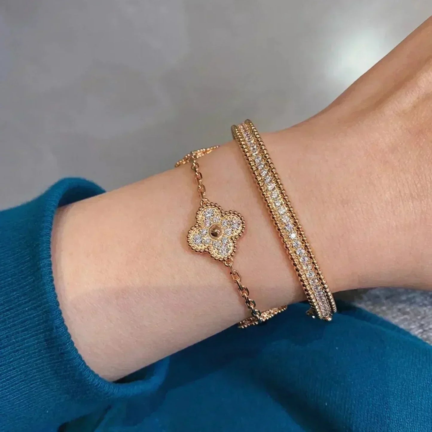 [Revel Jewelry] CLOVER 5 MOTIF FULL DIAMOND BRACELET COLLECTION