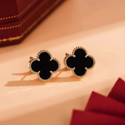 [Revel Jewelry]CLOVER MEDIUM 1 MOTIFS  ONYX STUD EARRINGS