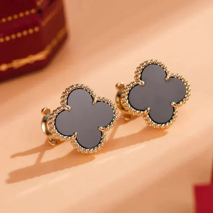 [Revel Jewelry]CLOVER MEDIUM 1 MOTIFS  ONYX STUD EARRINGS
