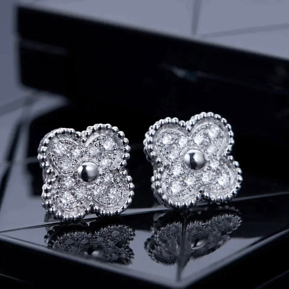 [Revel Jewelry]CLOVER 1 MOTIFS DIAMOND STUD EARRINGS SILVER