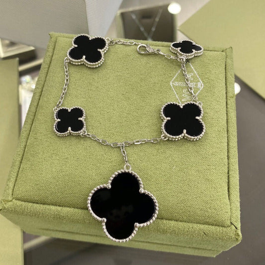 [Revel Jewelry]CLOVER 5 MOTIFS SIVLER ONYX BRACELET