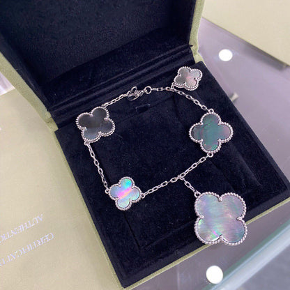 [Revel Jewelry]クローバー 5モチーフ シルバー ダークマザーオブパール ブレスレット