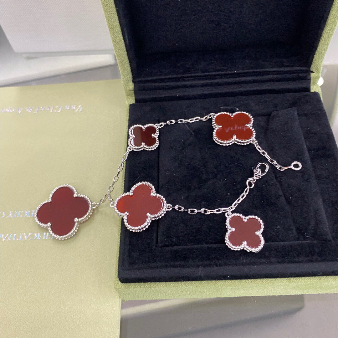 [Revel Jewelry]CLOVER 5 MOTIFS SIVLER CARNELIAN BRACELET