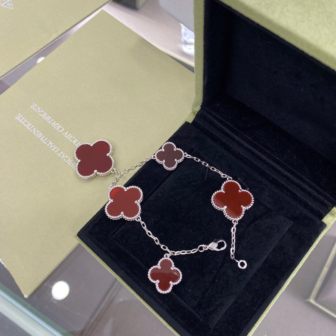 [Revel Jewelry]CLOVER 5 MOTIFS SIVLER CARNELIAN BRACELET