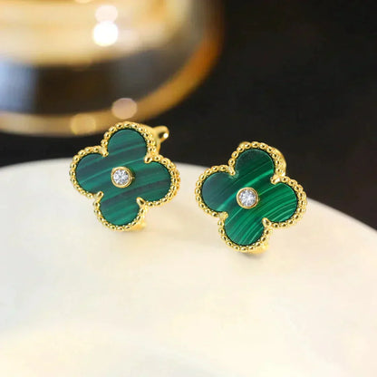 [Revel Jewelry]CLOVER MEDIUM 1 MOTIFS MALACHITE DIAMOND EARRINGS