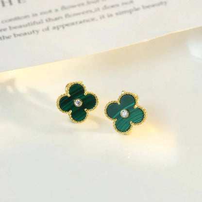[Revel Jewelry]CLOVER MEDIUM 1 MOTIFS MALACHITE DIAMOND EARRINGS