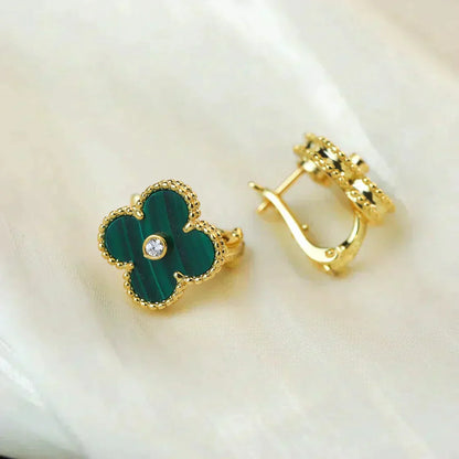 [Revel Jewelry]CLOVER MEDIUM 1 MOTIFS MALACHITE DIAMOND EARRINGS