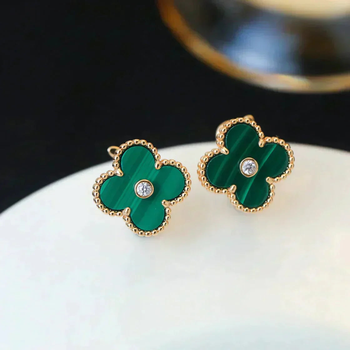 [Revel Jewelry]CLOVER MEDIUM 1 MOTIFS MALACHITE DIAMOND EARRINGS