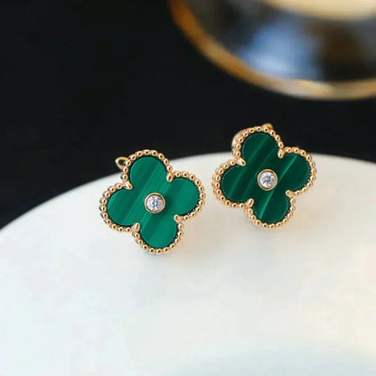 [Revel Jewelry]CLOVER MEDIUM 1 MOTIFS MALACHITE DIAMOND EARRINGS
