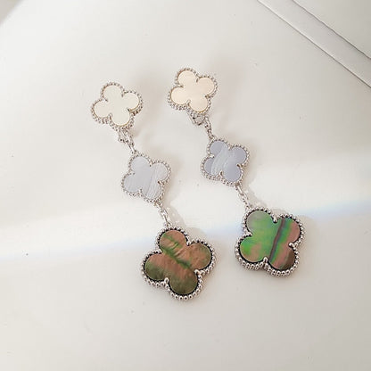 [Revel Jewelry]クローバー 3モチーフ カルセドニー ダークマザーオブパール シルバー イヤリング