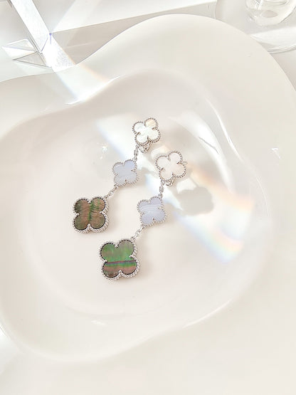 [Revel Jewelry]クローバー 3モチーフ カルセドニー ダークマザーオブパール シルバー イヤリング