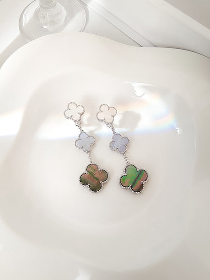 [Revel Jewelry]クローバー 3モチーフ カルセドニー ダークマザーオブパール シルバー イヤリング