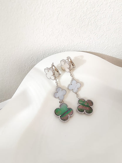 [Revel Jewelry]クローバー 3モチーフ カルセドニー ダークマザーオブパール シルバー イヤリング