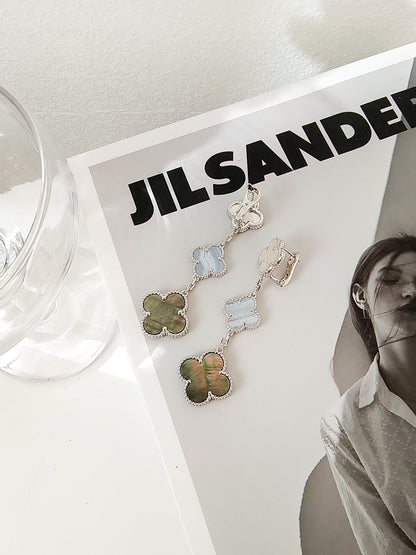 [Revel Jewelry]クローバー 3モチーフ カルセドニー ダークマザーオブパール シルバー イヤリング