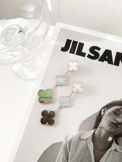 [Revel Jewelry]クローバー 3モチーフ カルセドニー ダークマザーオブパール シルバー イヤリング