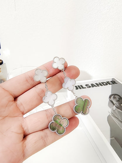 [Revel Jewelry]クローバー 3モチーフ カルセドニー ダークマザーオブパール シルバー イヤリング