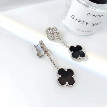 [Revel Jewelry]CLOVER 2 MOTIFS  DIAMOND ONYX EARRINGS SILVER