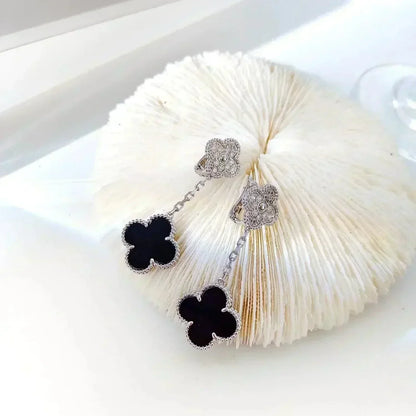 [Revel Jewelry]CLOVER 2 MOTIFS  DIAMOND ONYX EARRINGS SILVER