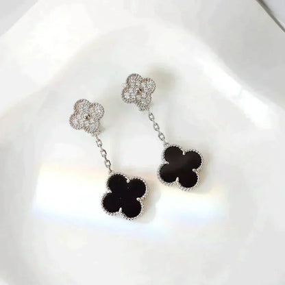 [Revel Jewelry]CLOVER 2 MOTIFS  DIAMOND ONYX EARRINGS SILVER