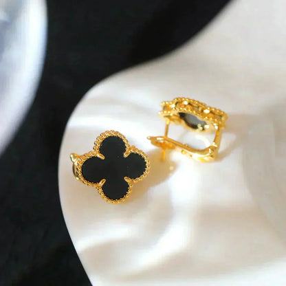 [Revel Jewelry]CLOVER MEDIUM 1 MOTIFS  ONYX STUD EARRINGS