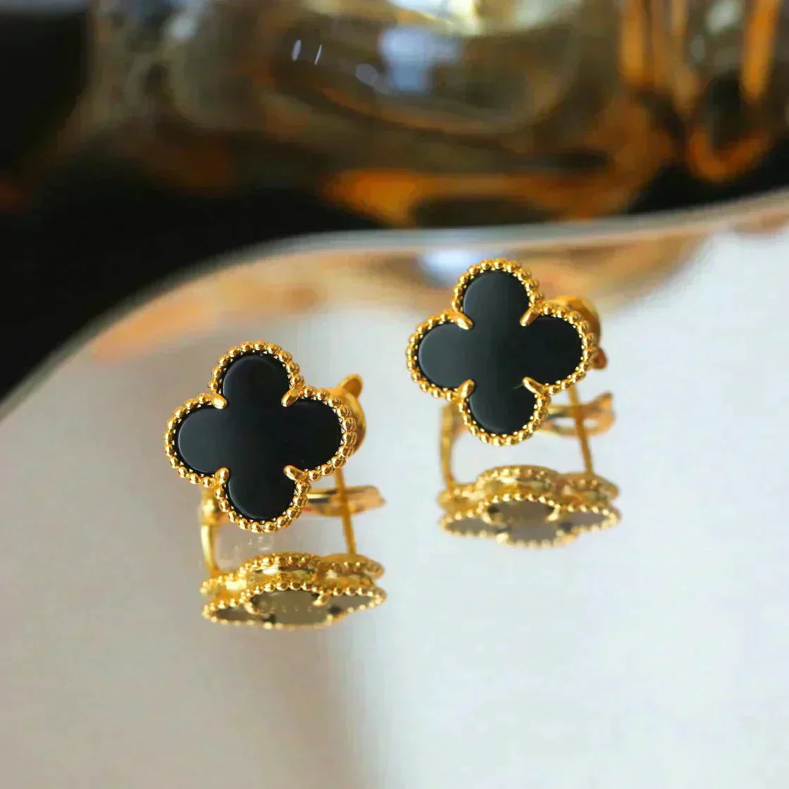 [Revel Jewelry]CLOVER MEDIUM 1 MOTIFS  ONYX STUD EARRINGS