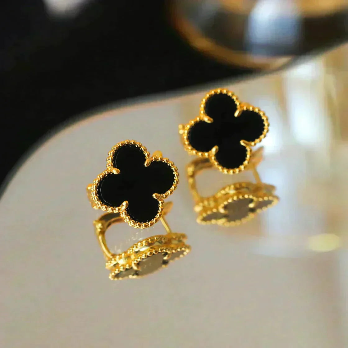 [Revel Jewelry]CLOVER MEDIUM 1 MOTIFS  ONYX STUD EARRINGS